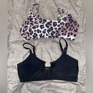 Two bikini tops, one cheetah, one black